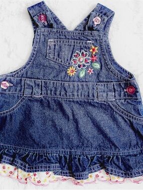 Kids Play Vintage Baby Girls Floral Denim Dress